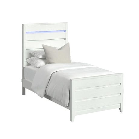 Tobias Twin Bed with LED in White - Tampa Furniture Outlet