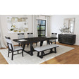 Transcend Dining Bench with Light Grey Fabric in Charcoal – SKU D-12980-3-BN | Elements