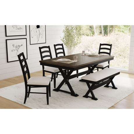 Tulane 6PC Dining Set with Table, 4 Chairs, and Bench in Oak and Black – SKU D-14460-8-6DS | Elements