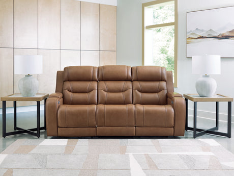 Tampa Furniture Outlet - Ashley Furniture - Knightington Living Room - PWR REC Sofa w/Audio Seating / Caramel - PCU1160015A
