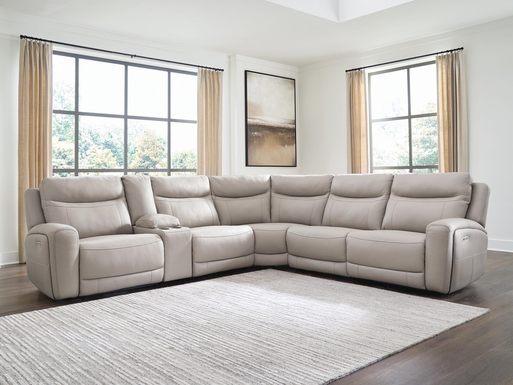 Tampa Furniture Outlet - Ashley Furniture - Gravier Sectional - 6-Piece Power Reclining Sectional with Storage Console / Gray - U13300S5