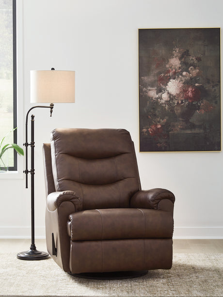 Tampa Furniture Outlet - Ashley Furniture - Flynwood Living Room - Swivel Glider Recliner / Espresso - PCU1340061