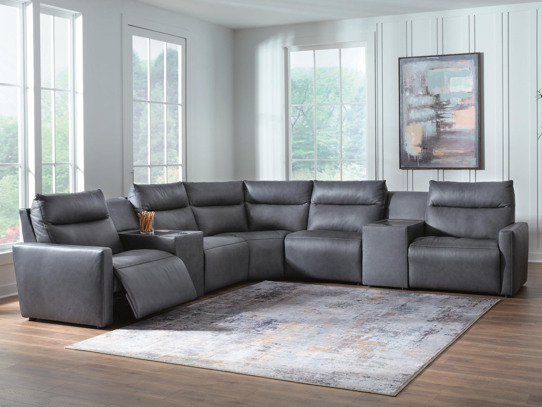 Tampa Furniture Outlet - Ashley Furniture - ModZ Sectional - 7-Piece Power Reclining Sectional with Audio Consoles / Blue - U14001S8