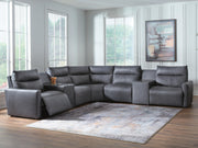 Tampa Furniture Outlet - Ashley Furniture - ModZ Sectional - 7-Piece Power Reclining Sectional with Audio Consoles / Blue - U14001S8