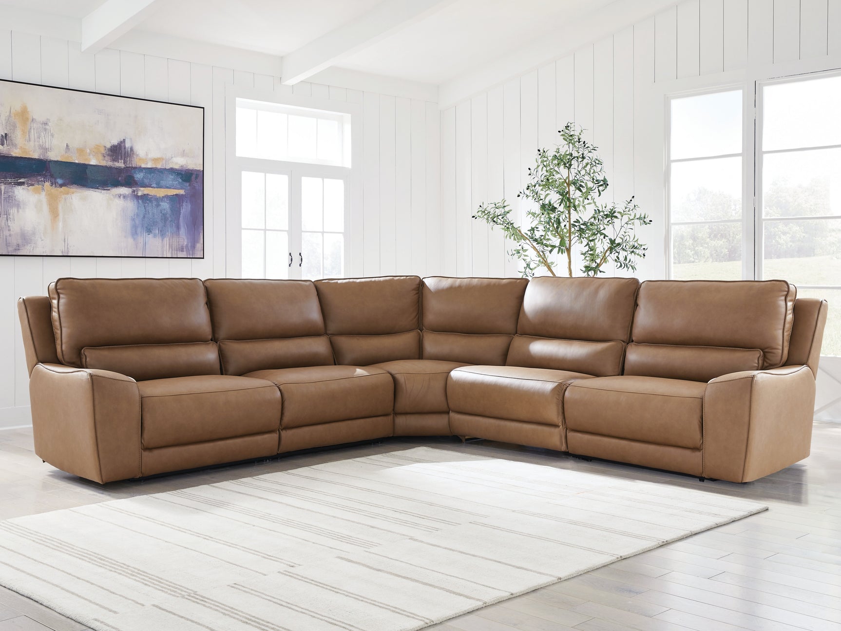 Tampa Furniture Outlet - Ashley Furniture - DeepWakes Sectional - 5-Piece Power Reclining Sectional / Caramel - PCU62606S8