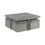 Uster Coffee Table W/Four storage Stools Grey