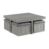 Uster Coffee Table W/Four storage Stools Grey - Tampa Furniture Outlet