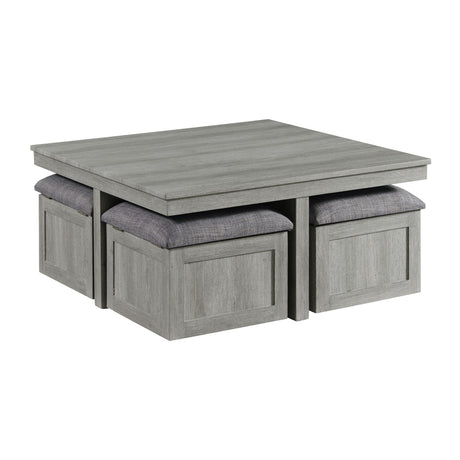 Uster Coffee Table W/Four storage Stools Grey - Tampa Furniture Outlet