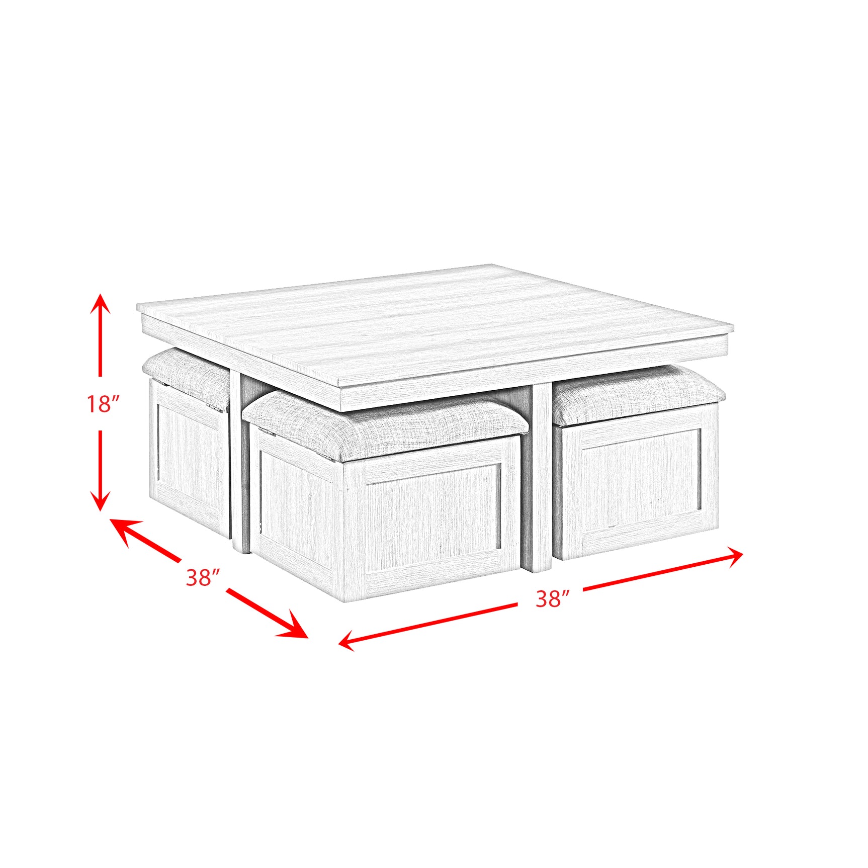 Uster Coffee Table W/Four storage Stools Grey - Tampa Furniture Outlet