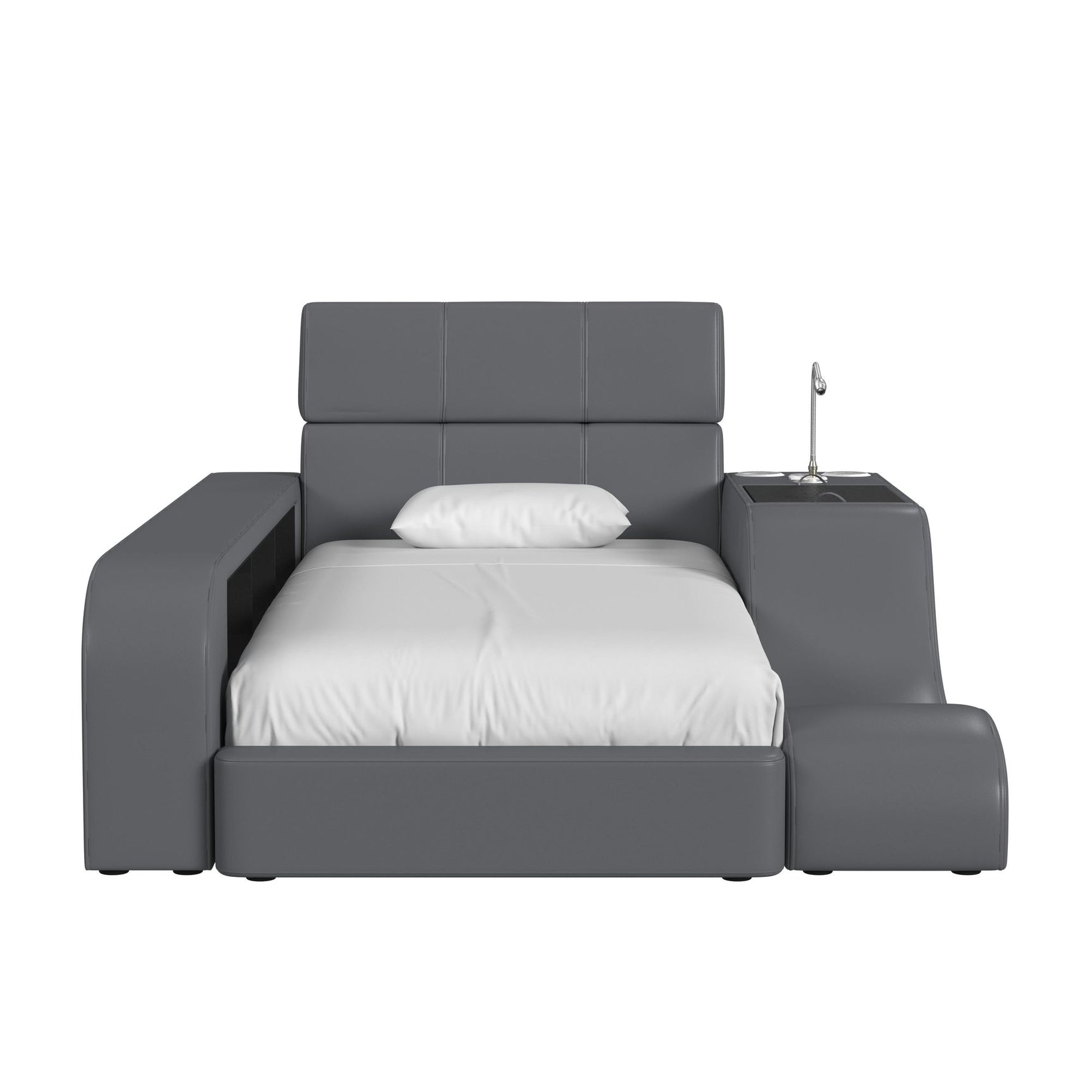 Valari Twin Transformer Bed with Electronic Features in Grey PU - Tampa Furniture Outlet