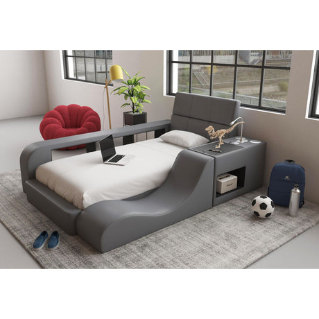 Valari Twin Transformer Bed with Electronic Features in Grey PU – SKU UB-12820-3-TB | Elements