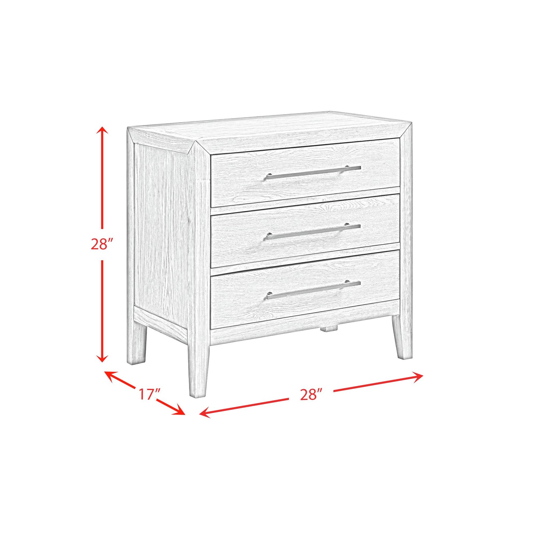 Versailles Contemporary 3-Drawer Nightstand in Grey