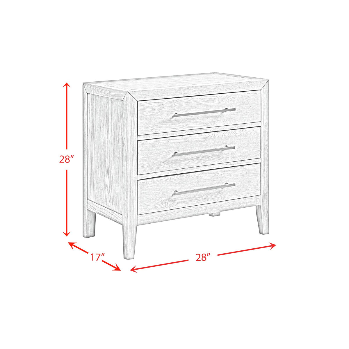 Versailles Contemporary 3-Drawer Nightstand in Black
