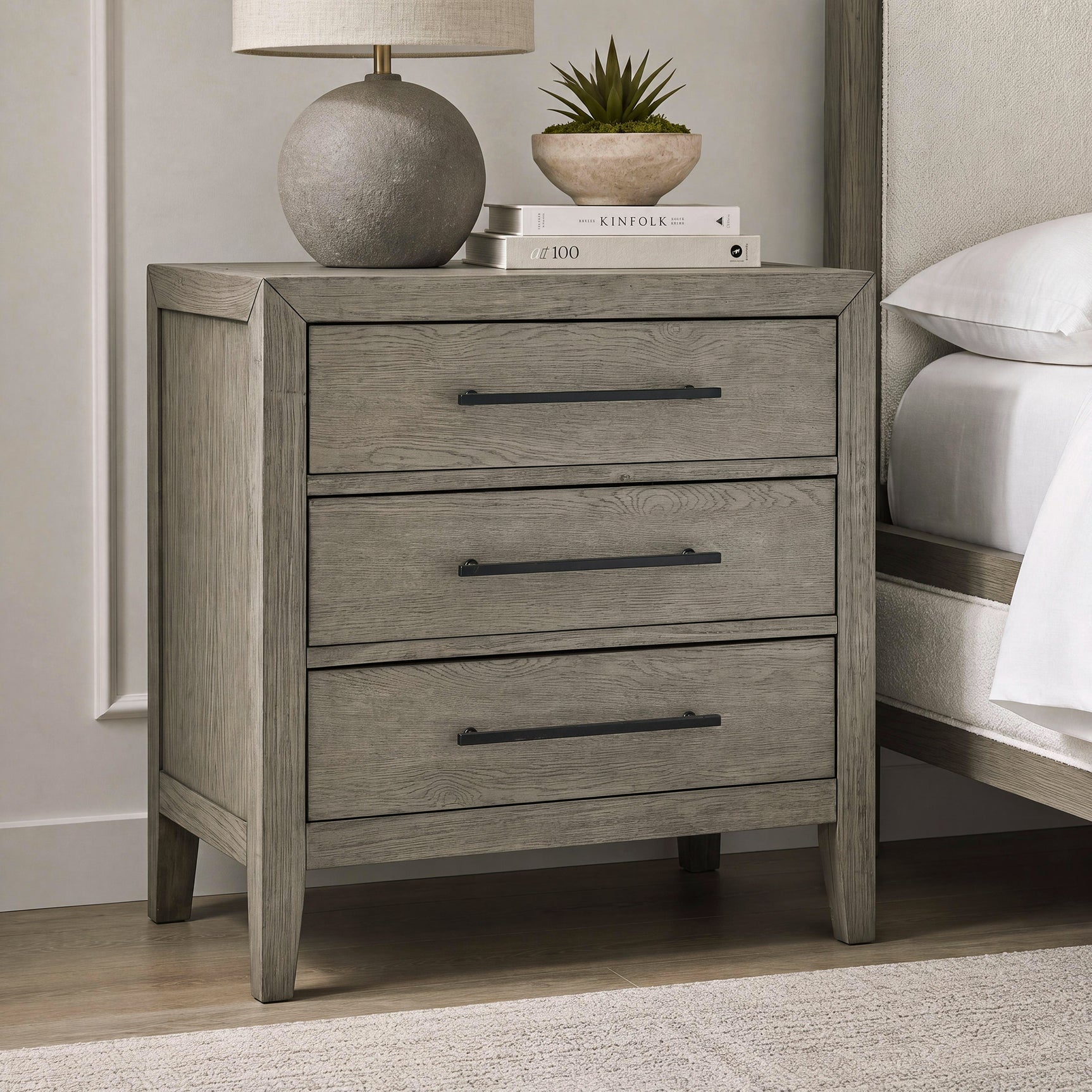 Versailles Contemporary 3-Drawer Nightstand in Grey – SKU B-3690-3-NS | Elements