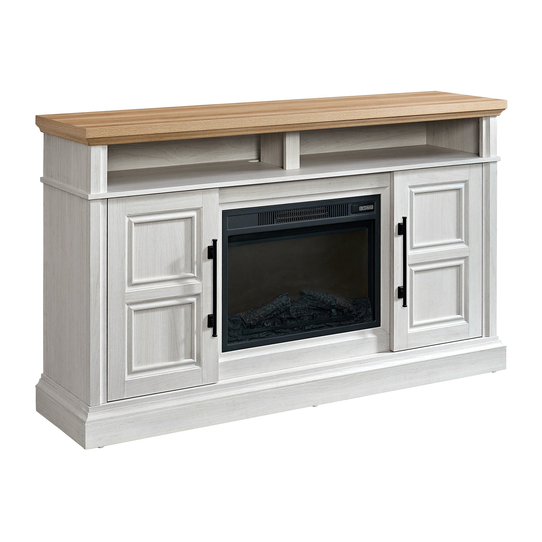 Villa Console with 23" Fireplace Insert in White & Natural - Tampa Furniture Outlet