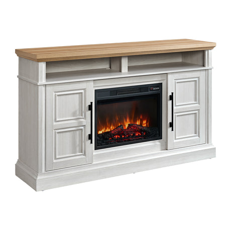 Villa Console with 23" Fireplace Insert in White & Natural - Tampa Furniture Outlet