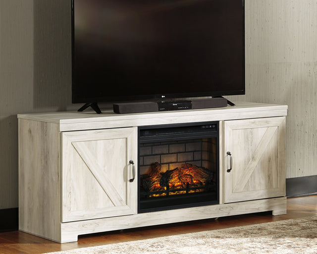 Tampa Furniture Outlet - Ashley Furniture - Bellaby 63" TV Stand with Electric Fireplace - 63" TV Stand with Electric Fireplace / Whitewash - W331W9