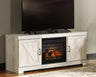 Tampa Furniture Outlet - Ashley Furniture - Bellaby 63" TV Stand with Electric Fireplace - 63" TV Stand with Electric Fireplace / Whitewash - W331W9