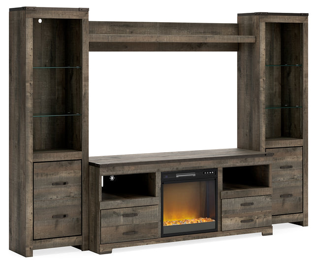 Tampa Furniture Outlet - Ashley Furniture - Trinell 4-Piece Entertainment Center with Electric Fireplace - 4-Piece Entertainment Center with Electric Fireplace / Brown - W446W10