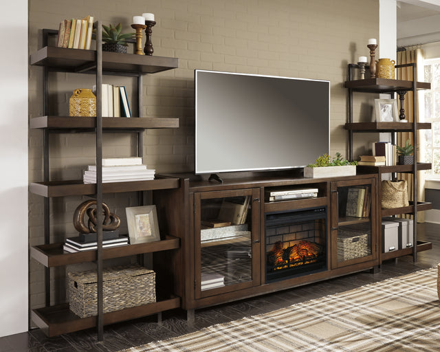 Tampa Furniture Outlet - Ashley Furniture - Starmore 3-Piece Wall Unit with Electric Fireplace - 3-Piece Wall Unit with Electric Fireplace / Brown/Gunmetal - W633W6