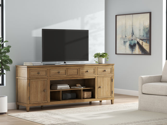 Tampa Furniture Outlet - Ashley Furniture - Sharlance 81" TV Stand - 81" / Light Brown - W655-68