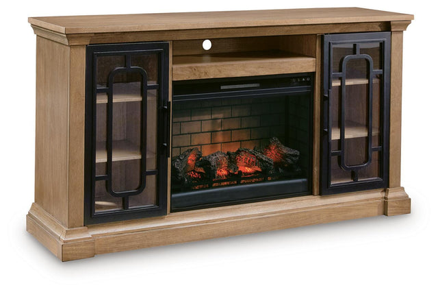 Tampa Furniture Outlet - Ashley Furniture - Wittenmyer 72" TV Stand with Electric Fireplace - 72" TV Stand with Electric Fireplace / Natural/Black - W794W1