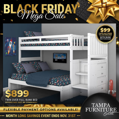 Black Friday Space Shuttle Twin Over Full Bunk Bed with Workstation - Tampa Furniture Outlet