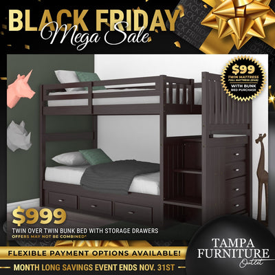 Black Friday Safari Adventure Twin Bunk Bed with Storage - Tampa Furniture Outlet