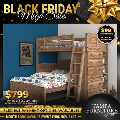 Black Friday Rustic Twin Over Full Loft Bed with Storage - Tampa Furniture Outlet