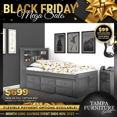 Black Friday Sleek Twin/Full Captain Bed with Underbed Storage - Tampa Furniture Outlet