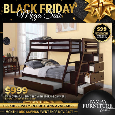 Black Friday Versatile Twin Over Full Bunk Bed with Integrated Storage - Tampa Furniture Outlet