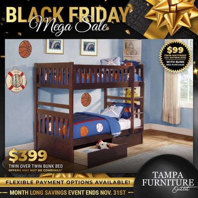 Black Friday Sports Fan Twin Over Twin Bunk Bed - Tampa Furniture Outlet