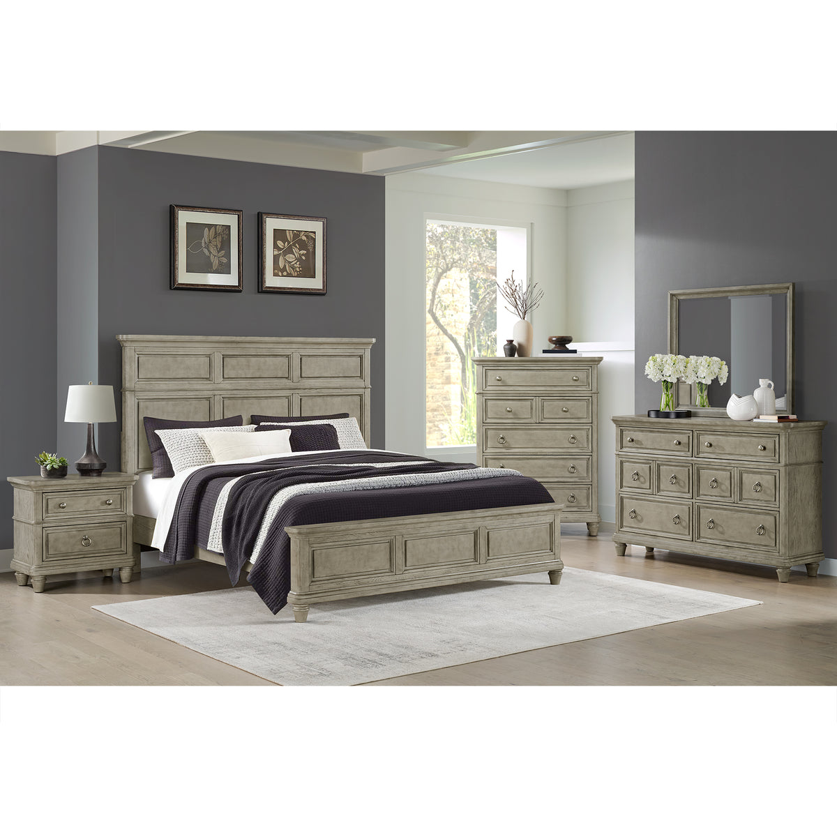 Whit-Ash King Panel Bed in Light Grey – SKU B-11360-3-KB | Elements