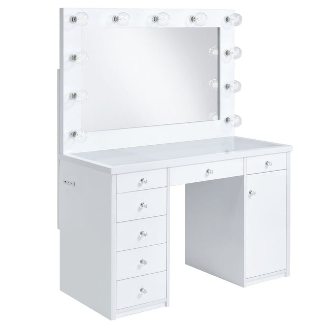Amia - Complete Vanity With Lightbulbs - Glossy White - Tampa Furniture Outlet