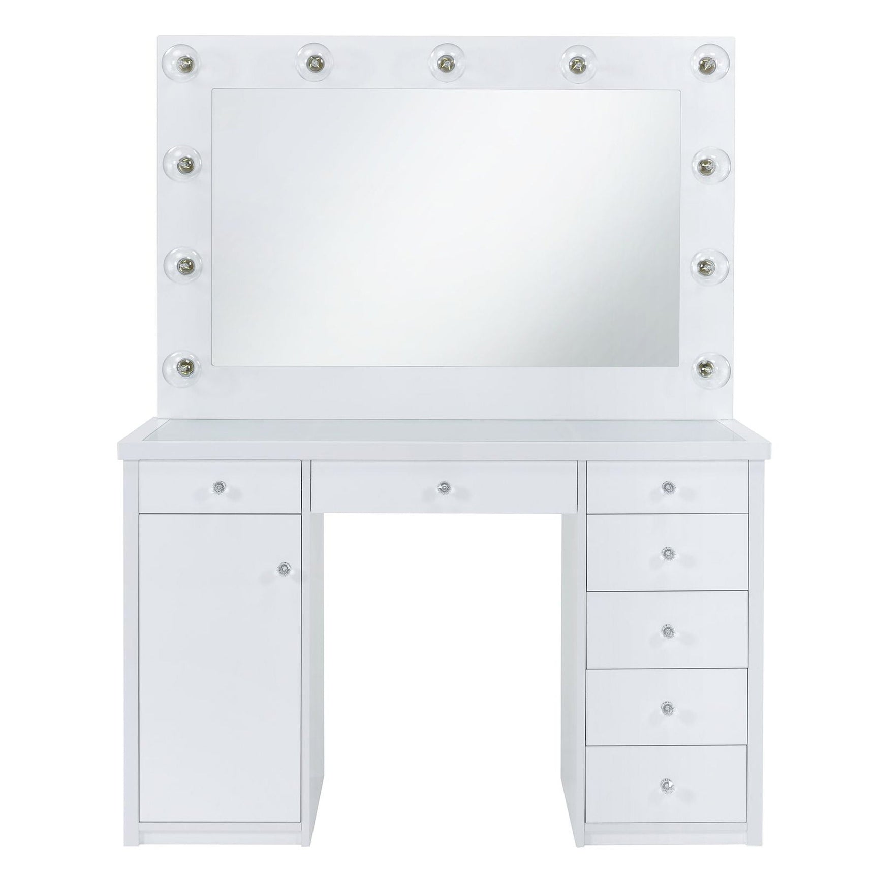 Amia - Complete Vanity With Lightbulbs - Glossy White - Tampa Furniture Outlet