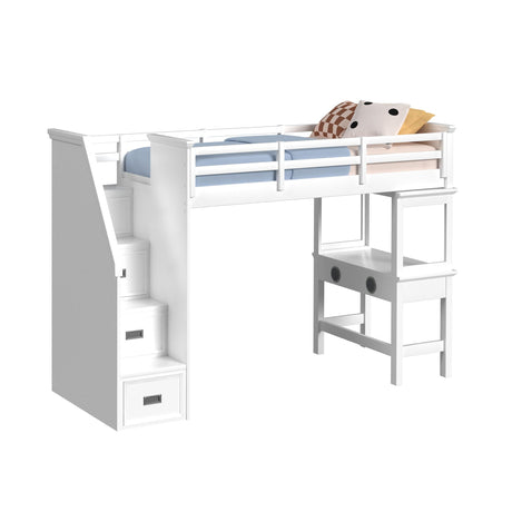 Hampton Kids - Loft Bed With Staircase And Desk With Speaker - Tampa Furniture Outlet