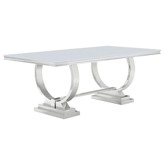 Antoine Rectangular 95-inch Glass Top Dining Table White - Tampa Furniture Outlet