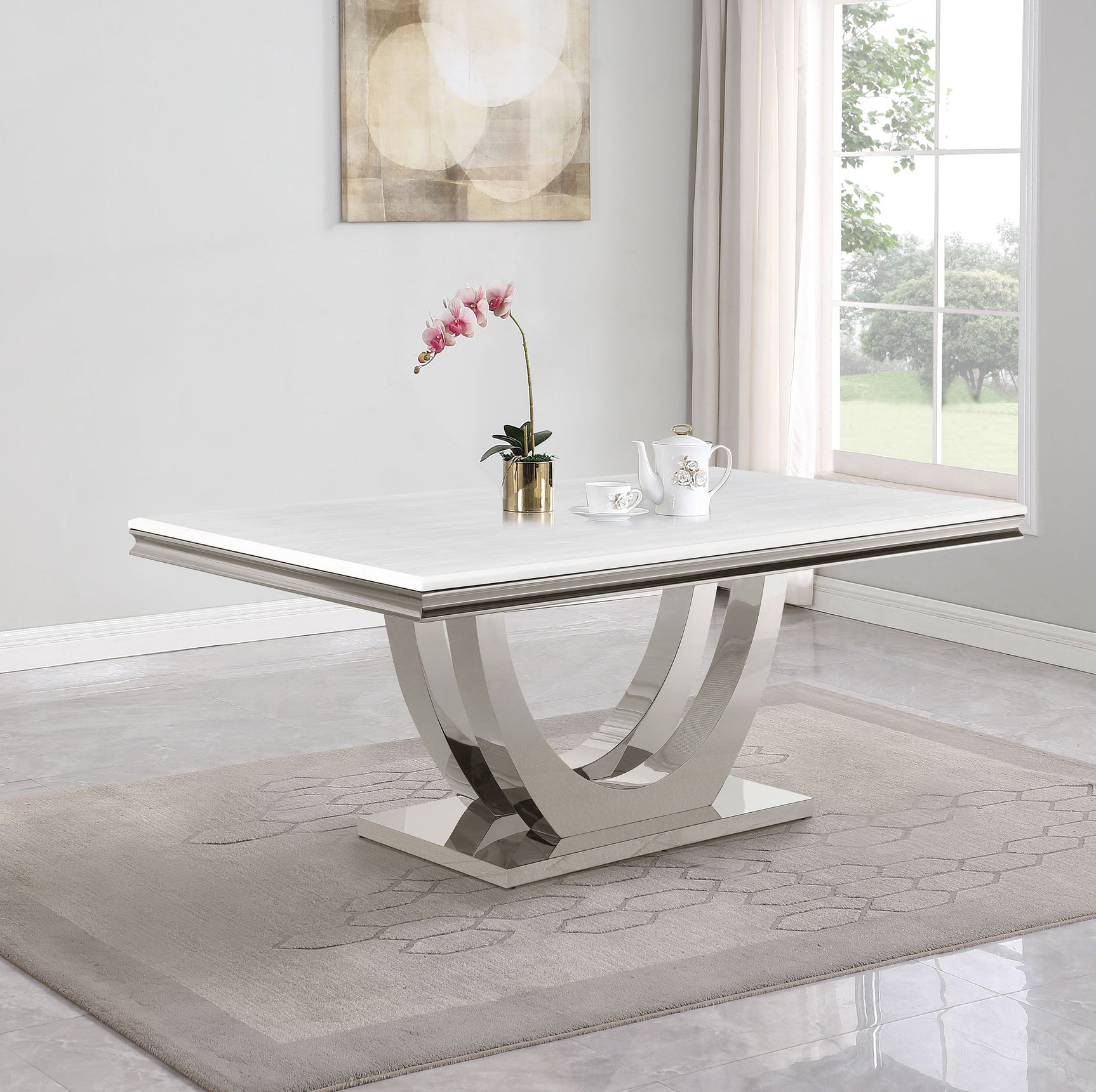 Kerwin Rectangular 71-inch Stone Top Dining Table White - Tampa Furniture Outlet