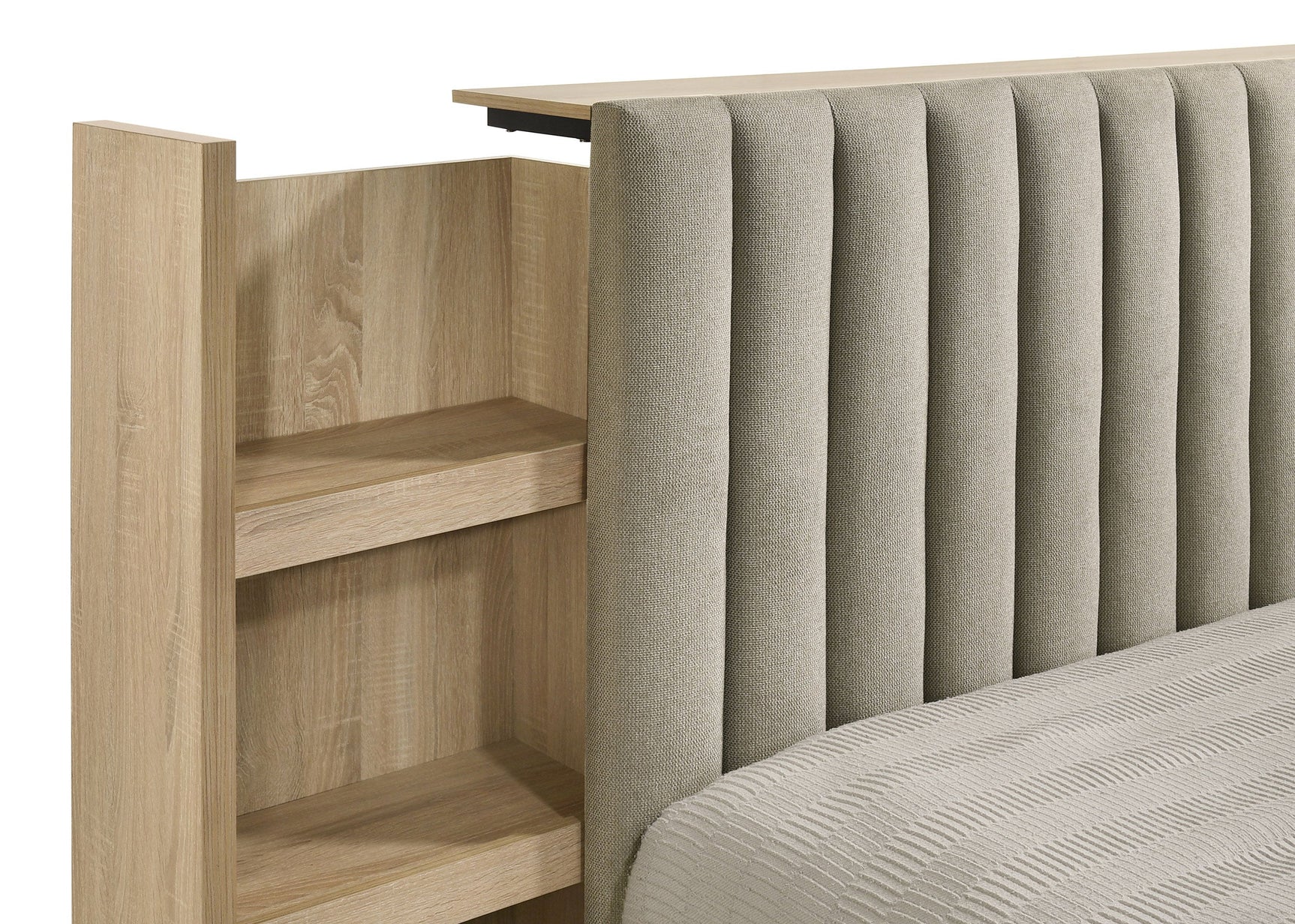 Arielle Eastern King Bookcase Panel Storage Bed Light Oak - Tampa Furniture Outlet