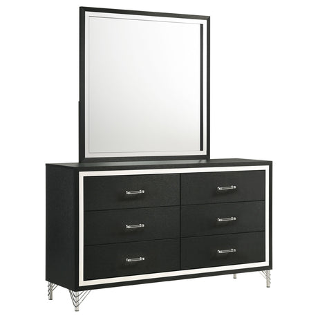 Lucia 6-drawer Dresser and Mirror Black - Tampa Furniture Outlet