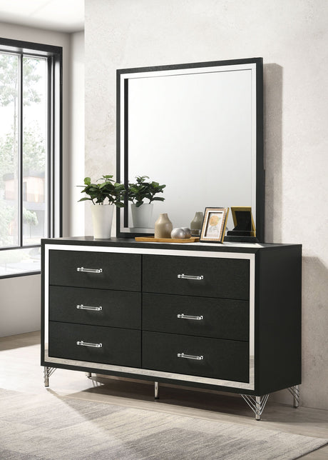 Lucia 6-drawer Dresser and Mirror Black - Tampa Furniture Outlet