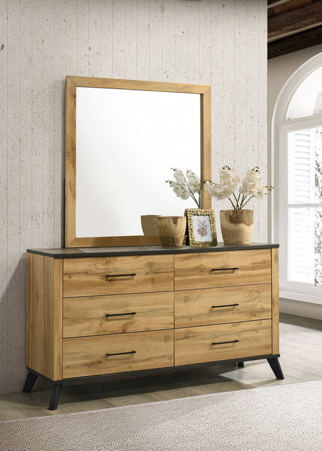 Kaywood 6-drawer Dresser and Mirror Natural Pine - Tampa Furniture Outlet