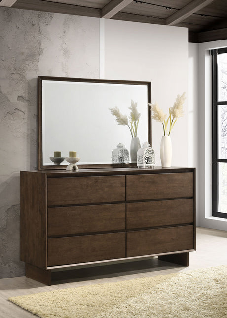 Glenwood 6-drawer Dresser and Mirror Warm Brown - Tampa Furniture Outlet