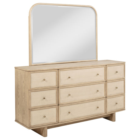 Kailani 9-drawer Dresser and Mirror Beige Oak - Tampa Furniture Outlet
