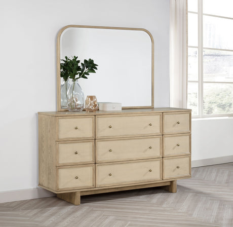 Kailani 9-drawer Dresser and Mirror Beige Oak - Tampa Furniture Outlet