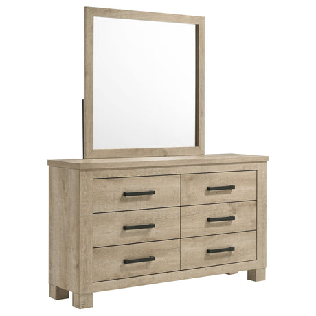 Oakglen 6-drawer Bedroom Dresser and Mirror Weathered Oak - Tampa Furniture Outlet