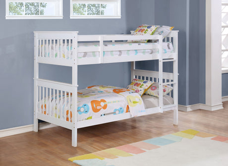 Chapman Wood Twin Over Twin Bunk Bed with Mattress White - Tampa Furniture Outlet