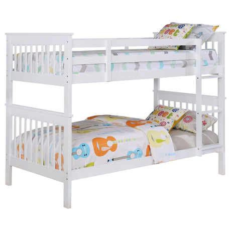 Chapman Wood Twin Over Twin Bunk Bed with Mattress White - Tampa Furniture Outlet