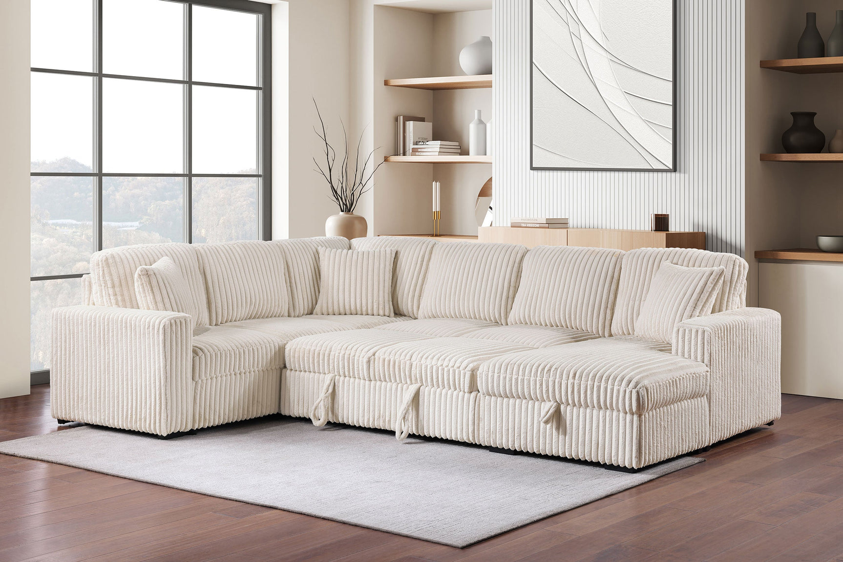 Devonshire Sleeper Sectional Sofa Storage Chaise Camel - Tampa Furniture Outlet