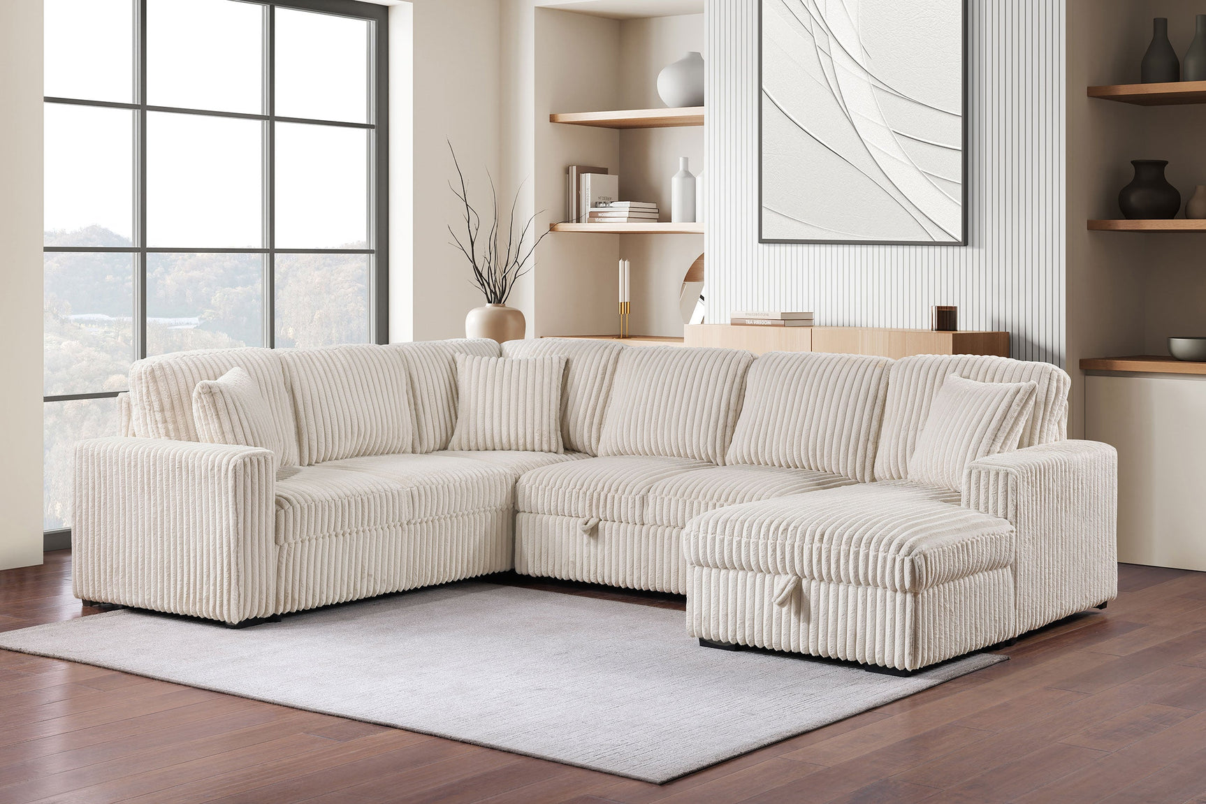 Devonshire Sleeper Sectional Sofa Storage Chaise Camel - Tampa Furniture Outlet